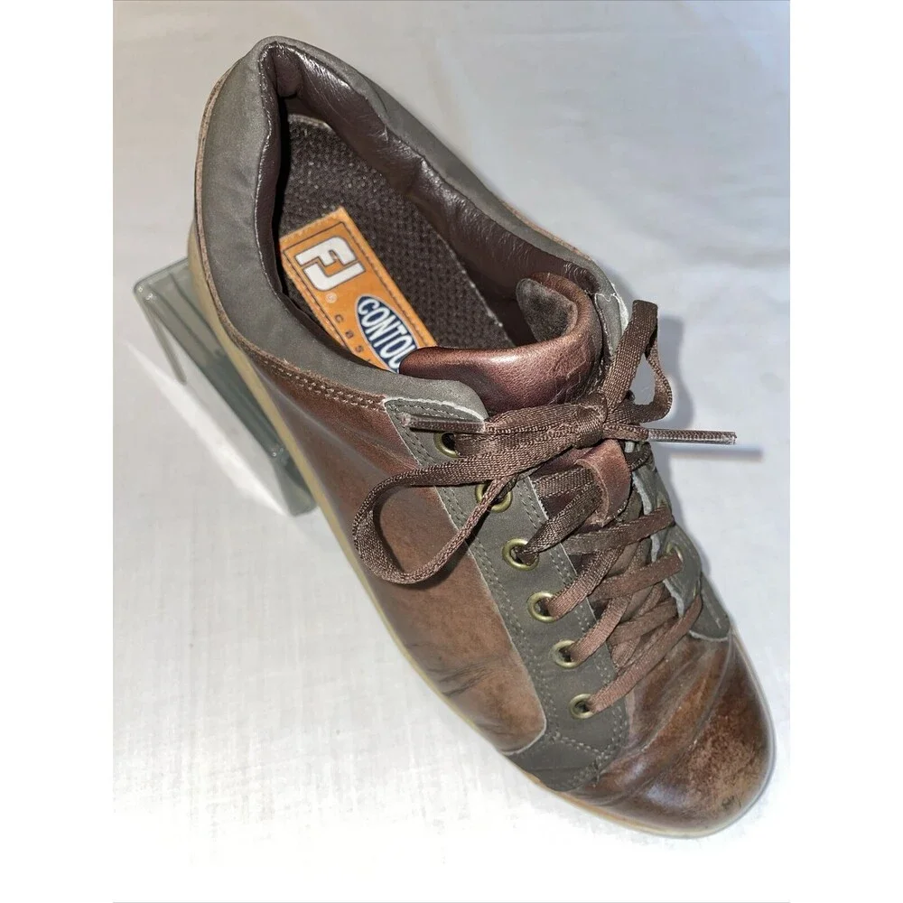 Footjoy Golf Sneaker Mens Size 8.5 M Brown Leather Lace Up Small Plastic Cleats